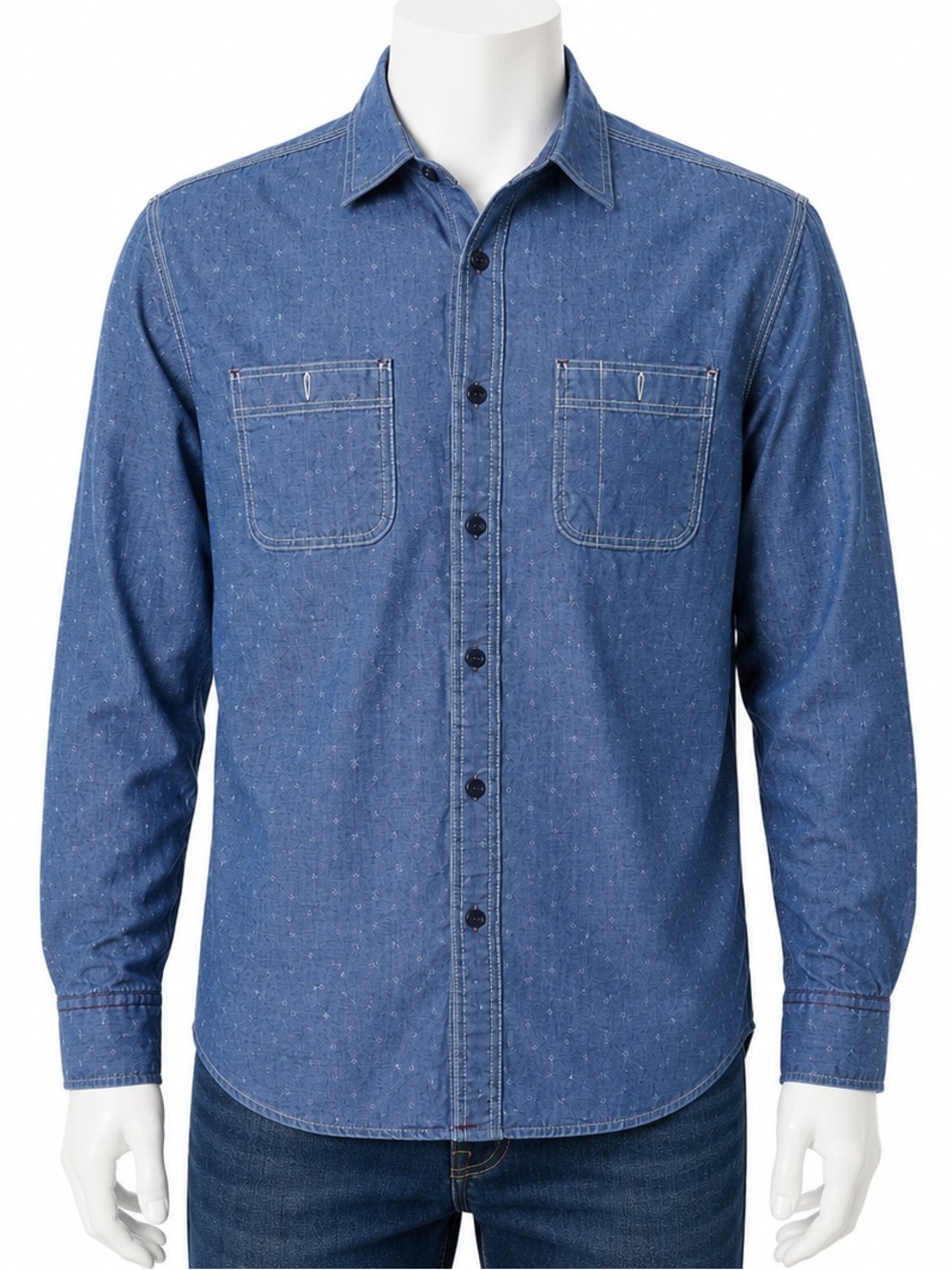 Vintage Italia Men’s Blue Denim Button-Up Shirt Size Small 100% Cotton